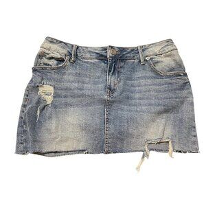 Maurices Women's Blue Distressed Raw Hem Cut Off Denim Mini Jean Skirt Medium